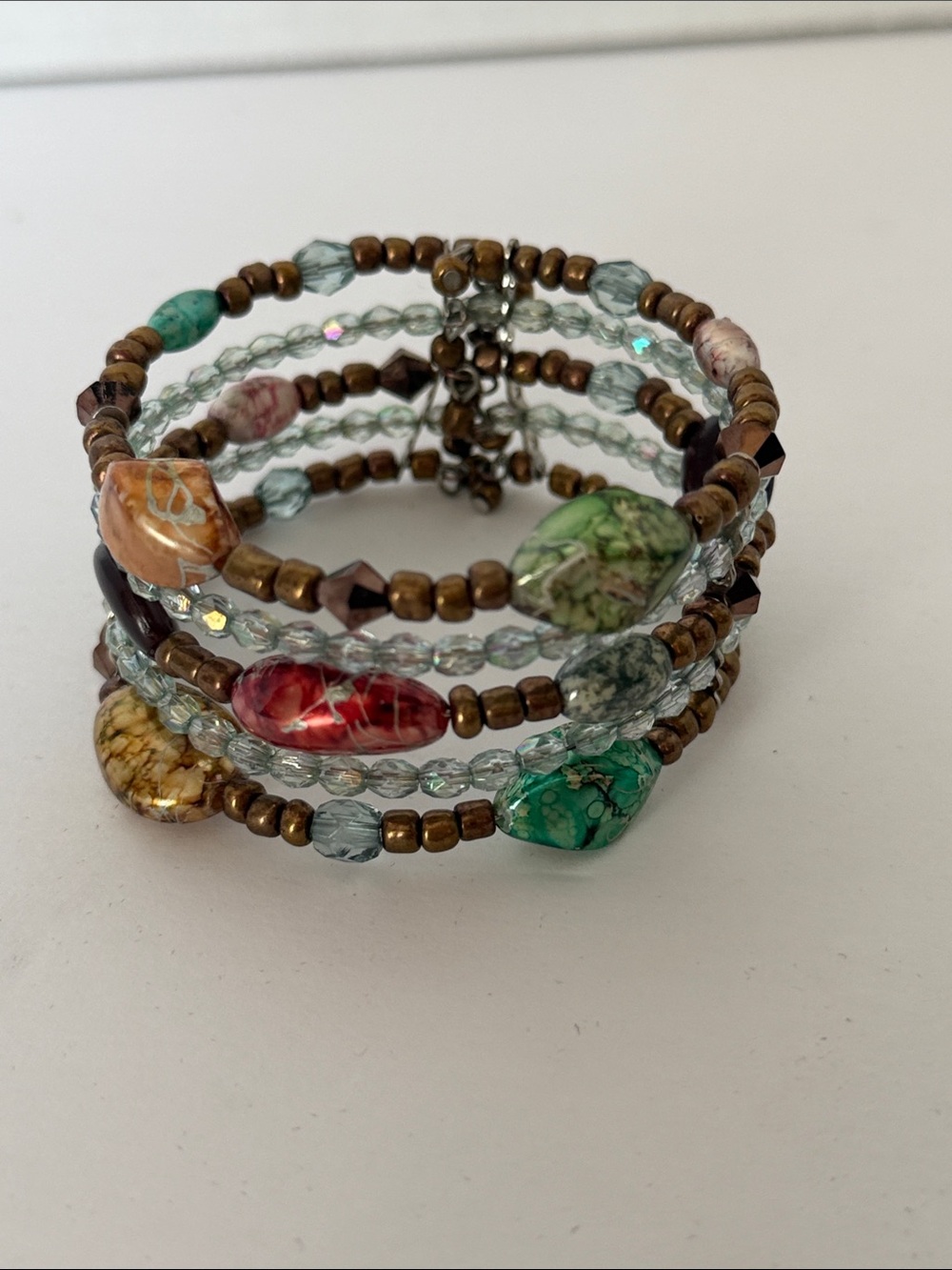 Multicolor Beaded Wrap Bracelet - Boho Gemstone Accent - Picture 4 of 4